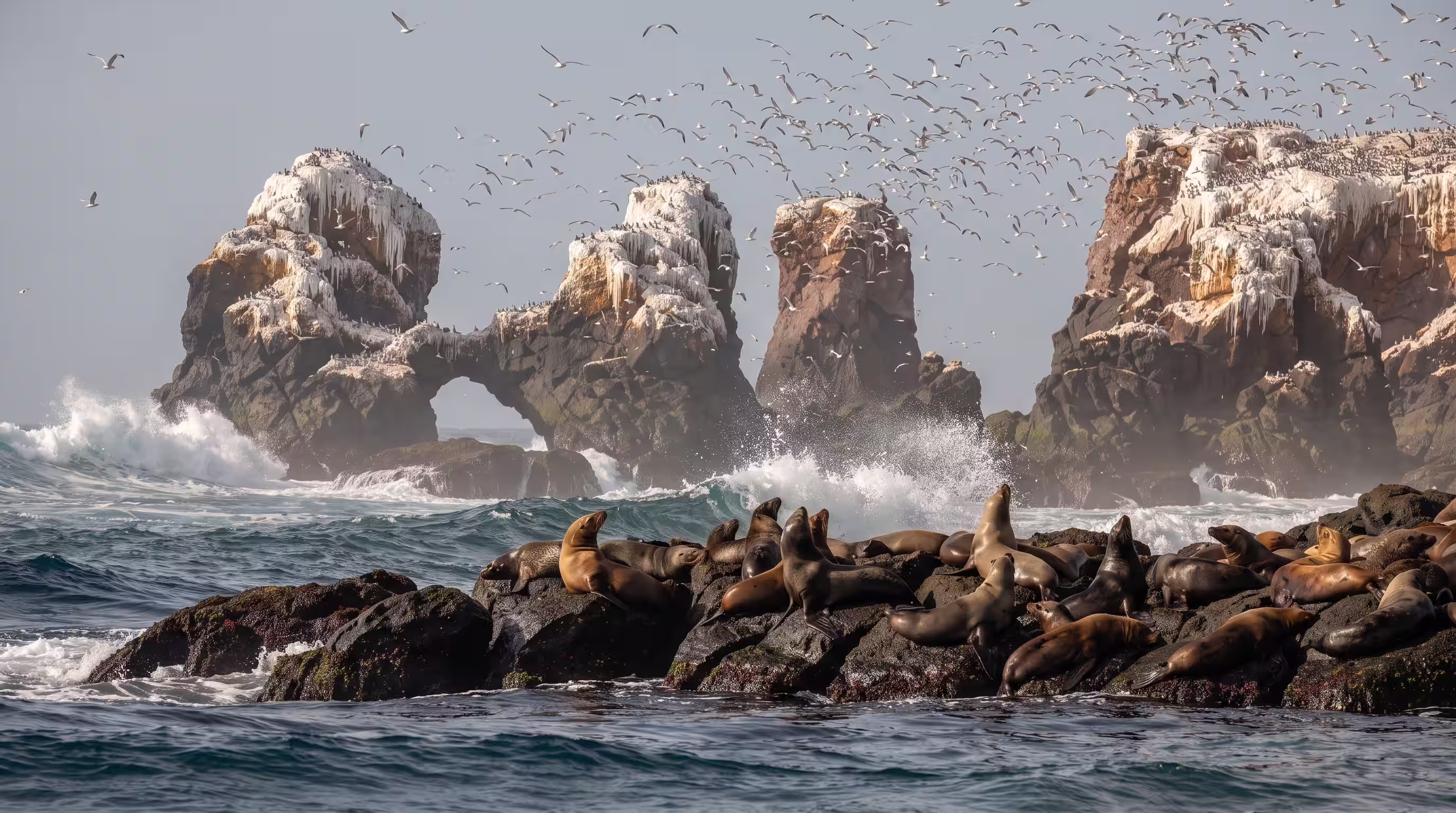 Islas Ballestas y sus formaciones rocosas frente a la costa de Paracas